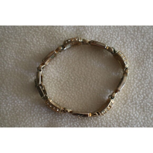LInks Many Rhinestones Bracelet Gold Toned Fashion Jewelry 8” - Picture 4 of 14